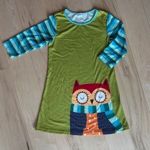 Girl’s Owl Dress - Green and Blue